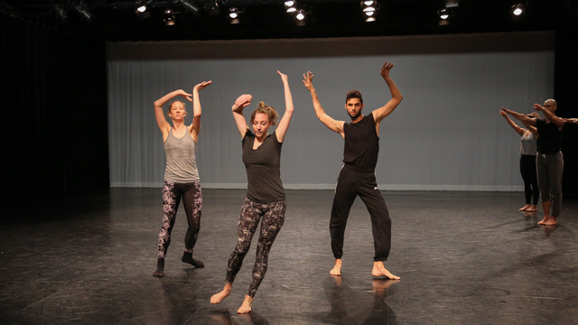 Heather Lang, Maggie Cloud, and Marc Crousillat in rehearsal