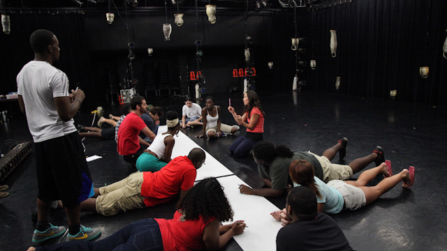FAMU students work with Johnson to draw a mapped interpretation of the lantern grid