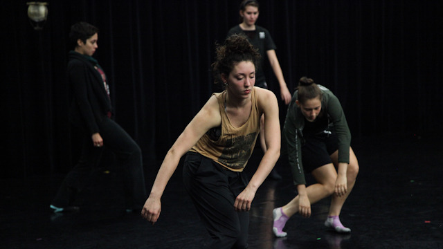 School of Dance student Samantha Pazos and colleagues work with Johnson.