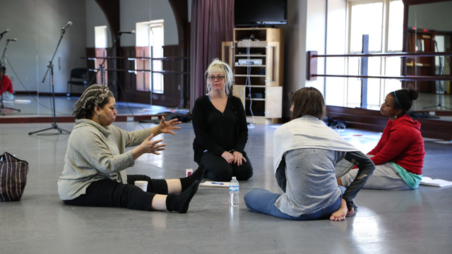 Mentor Laurie Carlos discusses material with Rehearsal Director Juliette Mapp, Sellers and Cottman