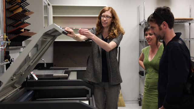 Larsen and Hubeli work with Ashley Ivey of FSU's Facility for Arts Research