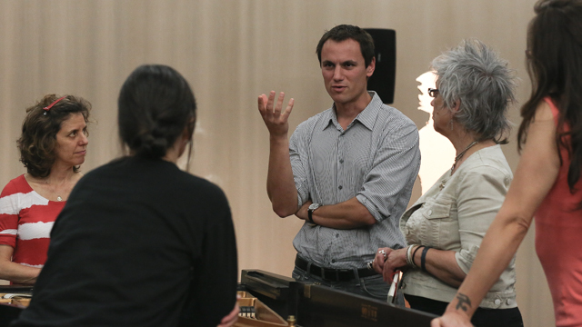 Theater professor Daniel Sack comments on <i>Diary of an Image</i> during open rehearsal