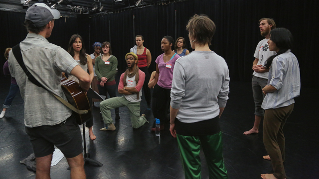 Johnson and collaborators rehearse <i>SHORE</i> with FSU students