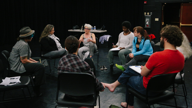 Melanie Joseph and Ann Carlson discuss <i>Dumbo Redacted</i> with FSU Dramaturgy Class