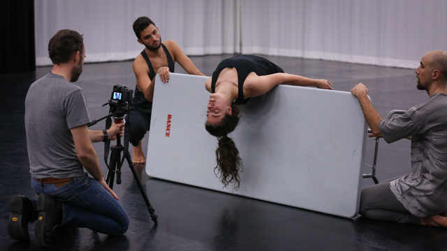Jeff Larson films Claire Westby in rehearsal for <i> Remains </i>