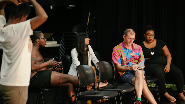 Artists discuss <i> Blank Map </i> in rehearsal
