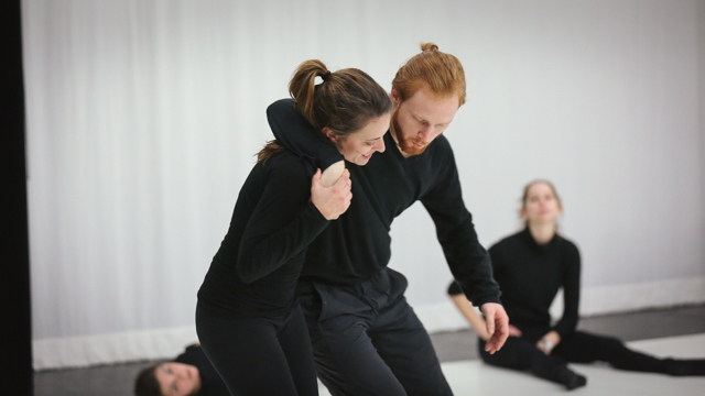 Students Heather Boni and Ross Daniel explore <i>Elizabeth, the dance</i> material