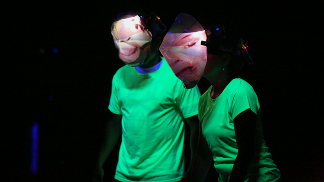 Ron Chunn & Teena Custer rehearse with projection masks