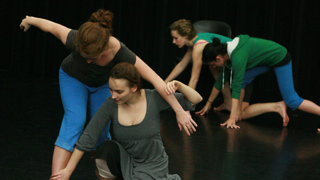 Pavel Zuštiak and performer Lindsey Dietz Marchant work with FSU School of Dance students.