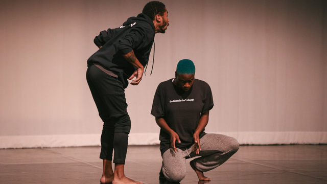 Jeremy Toussaint-Baptiste and Katrina Reid engage in the rehearsal process