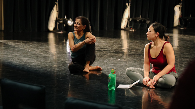 Chatterjea and Ferreira during post-showing discussion in the Black Box Theater