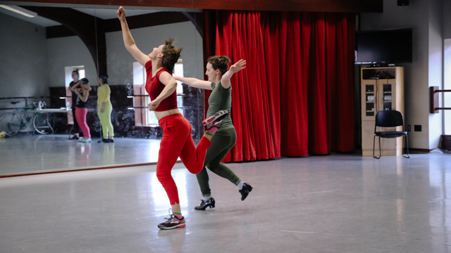 Danielle Doell and Lauren Linder in rehearsal