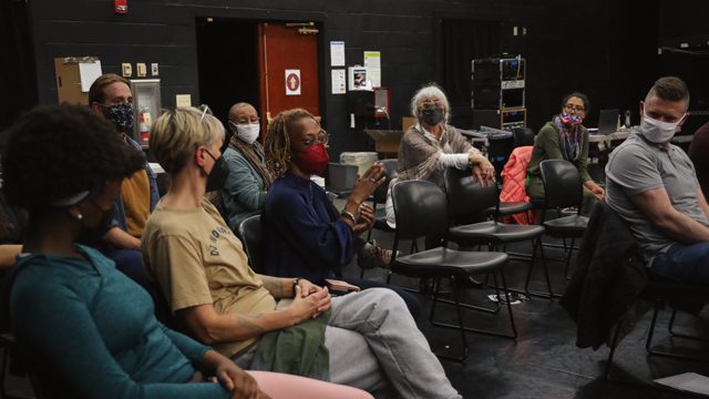 Audience members during post-showing discussion