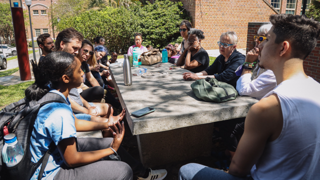 SuperGroup and Van Wieren and her collaborators meet with FSU School of Dance faculty<br>and students during their McKnight Fellows Brown Bag Lunch