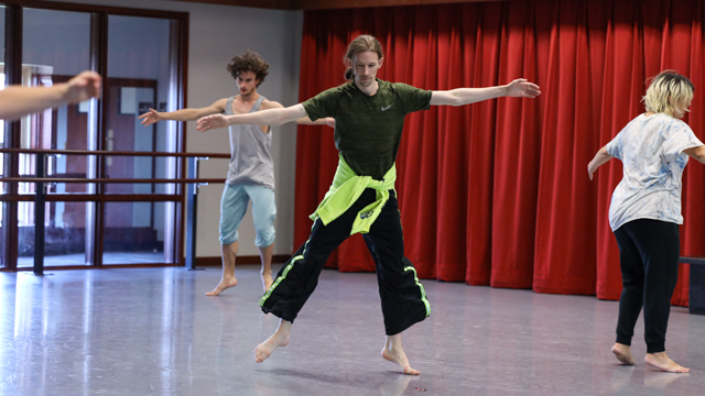 Twining and Morley perform choreography together during the residency