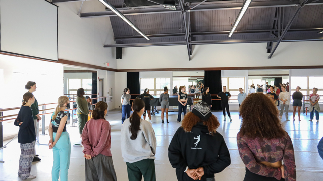 Leslie Parker leads School of Dance students in a Black Dance Improvisation Workshop