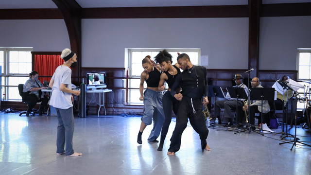 Ms. McIntyre works with dancers and composer Diedre Murray (remote) and musicians Cleave Guyton, Gerald Brazil, Amaury Acosta, and Elias Bailey