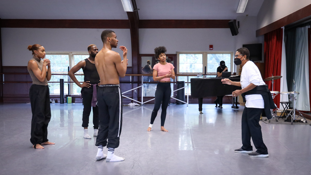 Dancers work with Creative Associate Kathleen Turner (right)