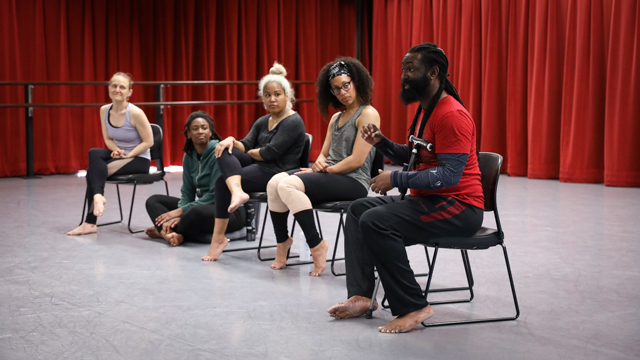 Antoine Hunter and company dancers participate in a Q & A discussion after the showing