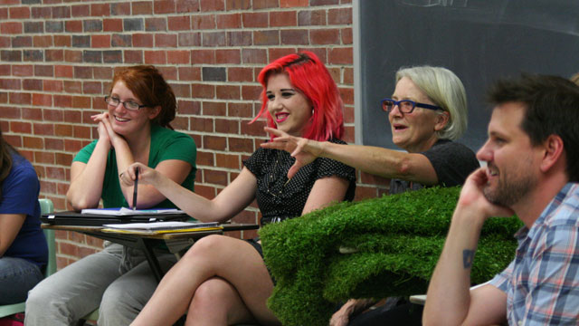 Carlson discusses her classroom performance of <i>Grass</i> with theatre students.
