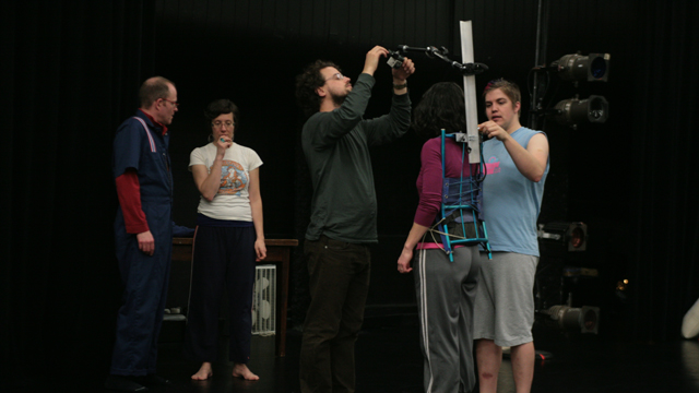 Mayer and collaborators prepare for a <i>Soft Fences</i> rehearsal